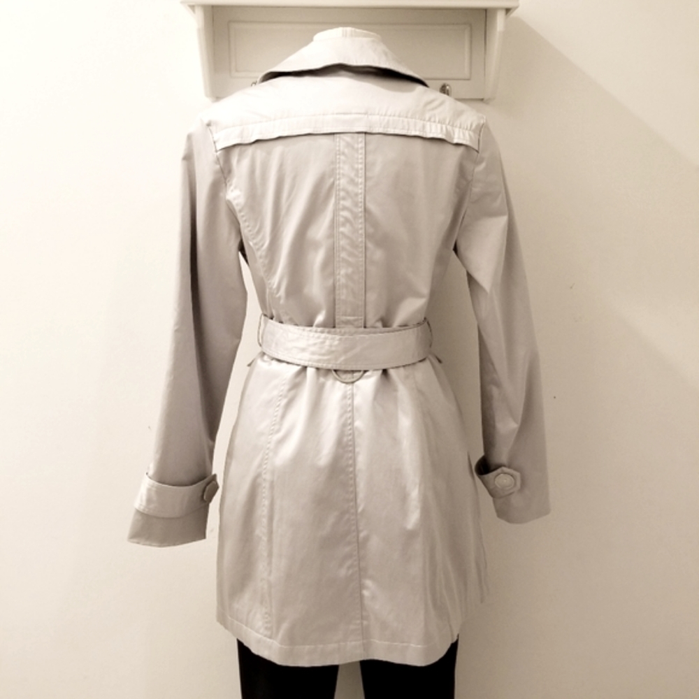 23rd St. Buttonfront Sateen Trench Coat in Light Gray Sz Small - Picture 2 of 10